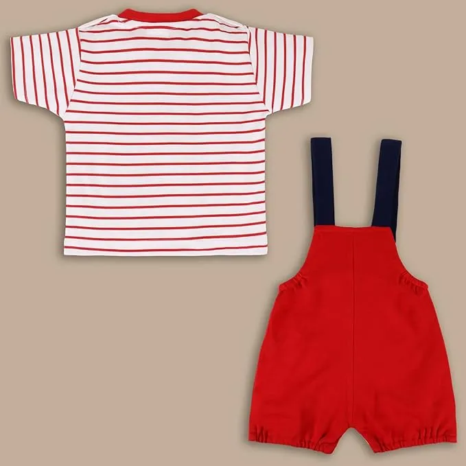 Boys Striped Printed Cotton Dungaree Set