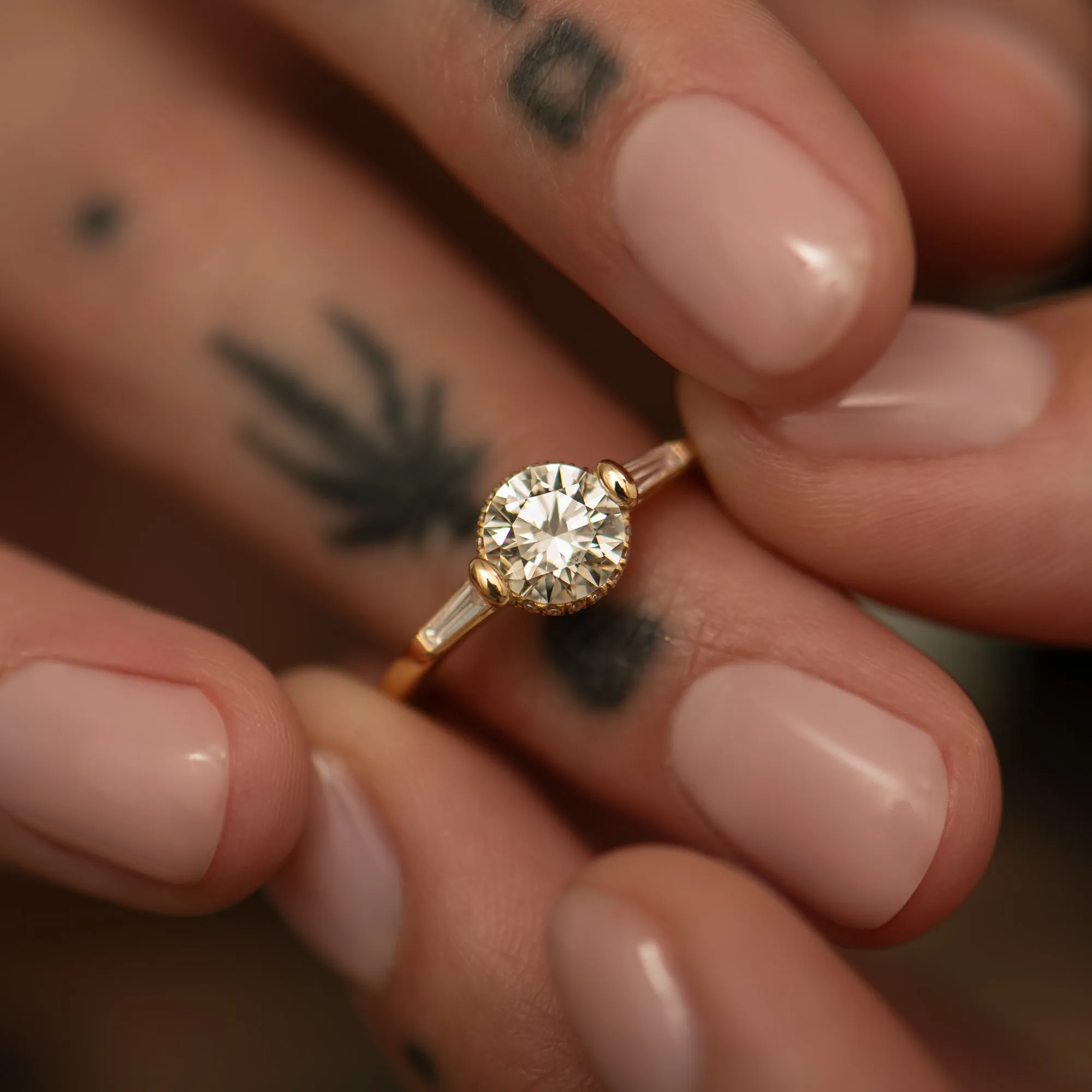 Brilliant Cut Engagement Ring with a Pave Diamond Halo