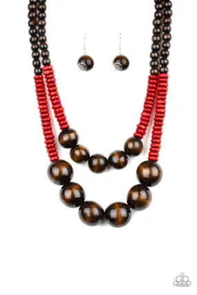 Cancun Cast Away Red and Brown Wood Necklace - Paparazzi Accessories