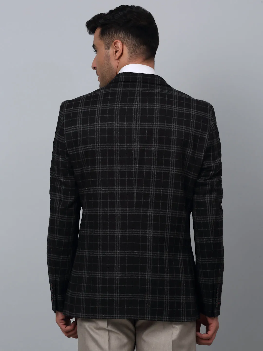 Cantabil Black Checkered Full Sleeves Formal Blazer For Men