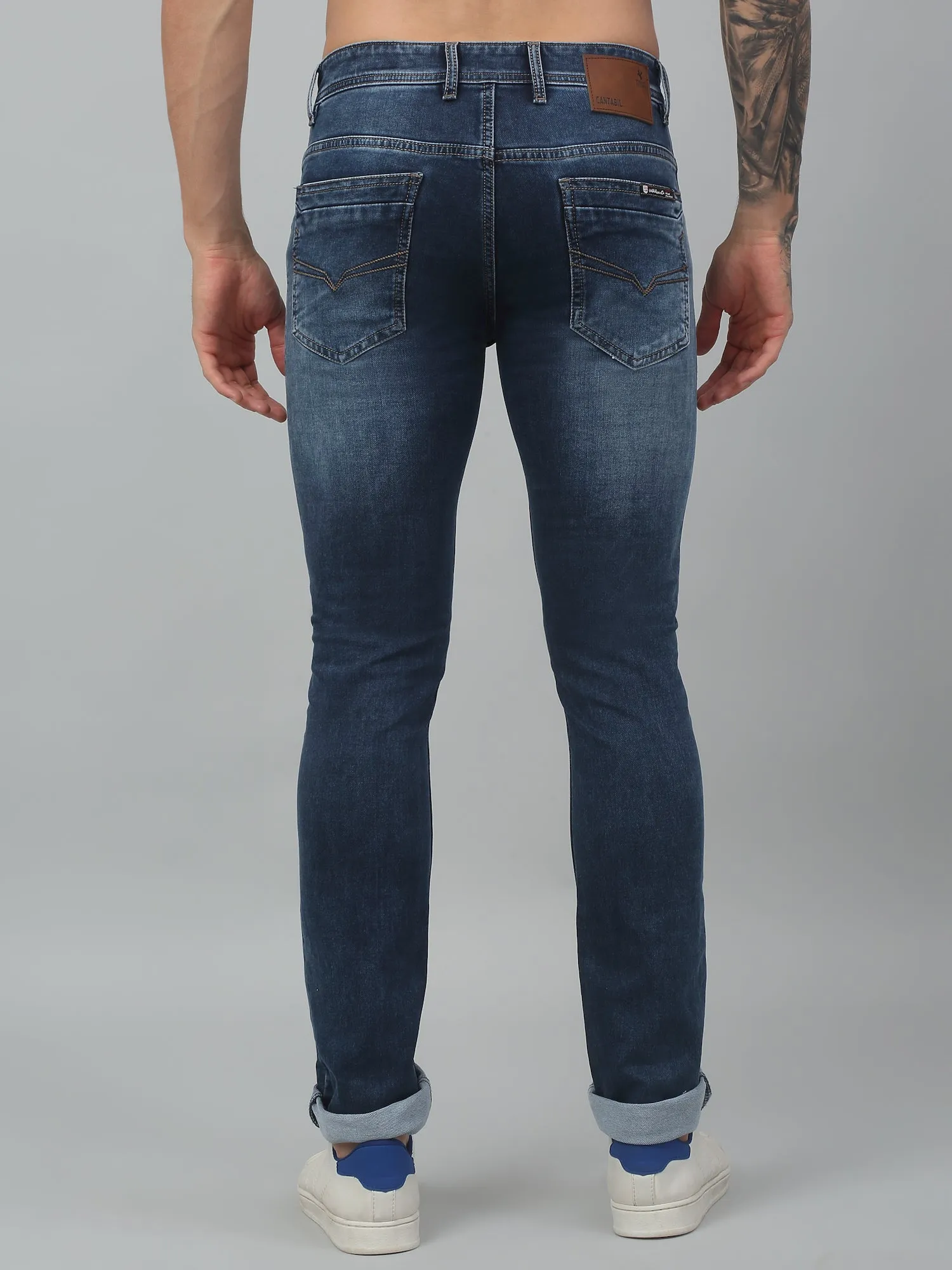 Cantabil Blue Solid Mid Rise Full Length Stretchable Jeans For Men