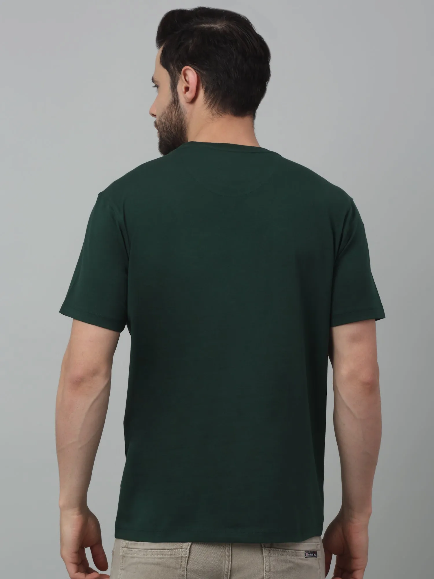 Cantabil Bottle Green Printed Round Neck Half Sleeve T-shirt For Men