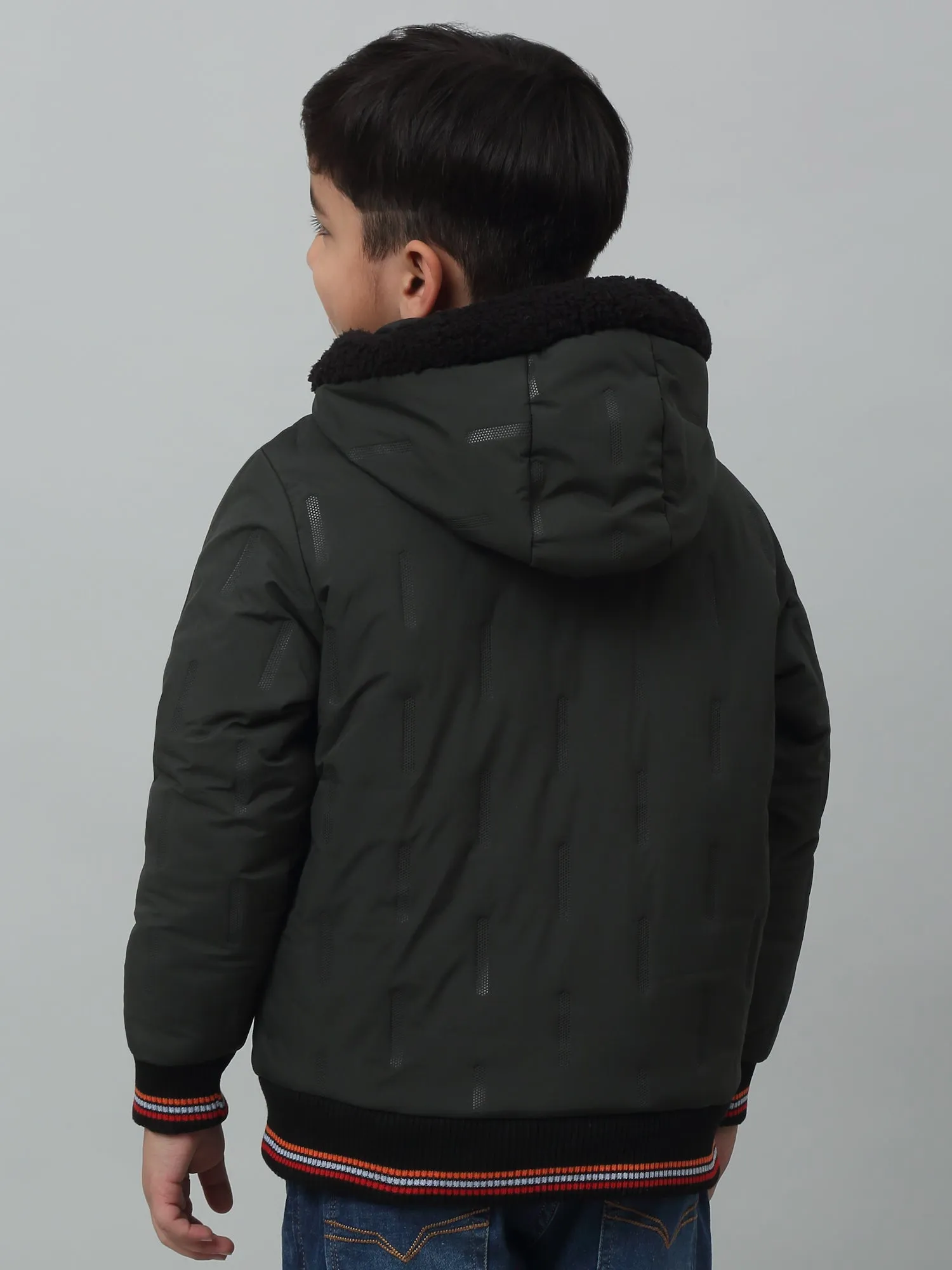 Cantabil Boys Bottle Green Hooded Neck Solid Casual Jacket For Winter