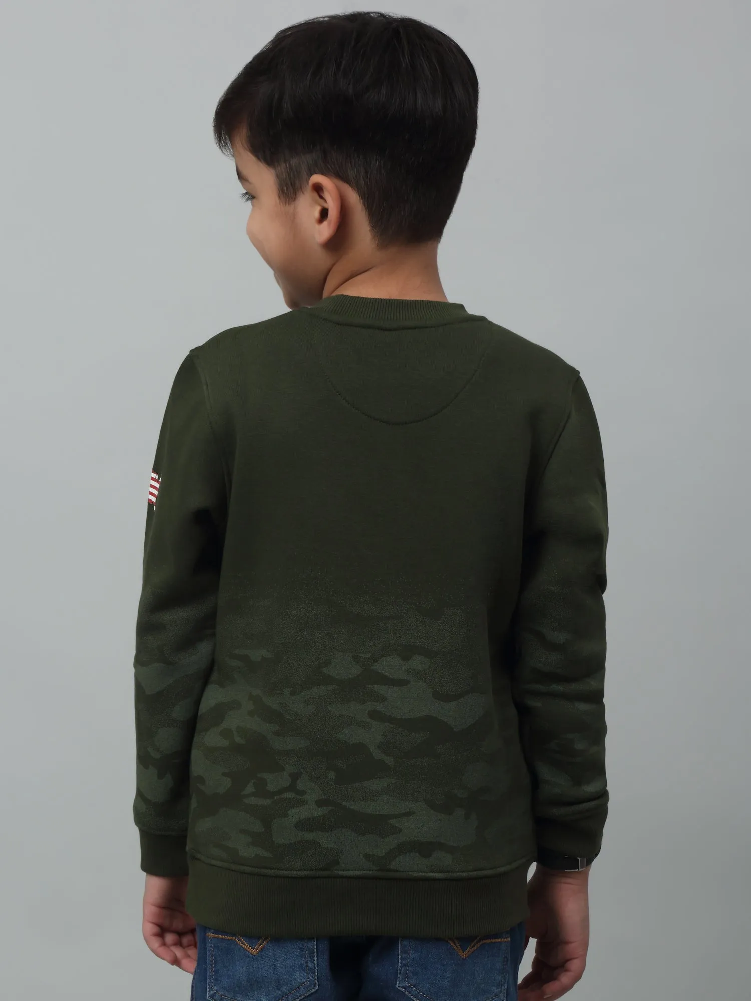 Cantabil Boys Green Printed Round Neck Sweatshirt For Winter