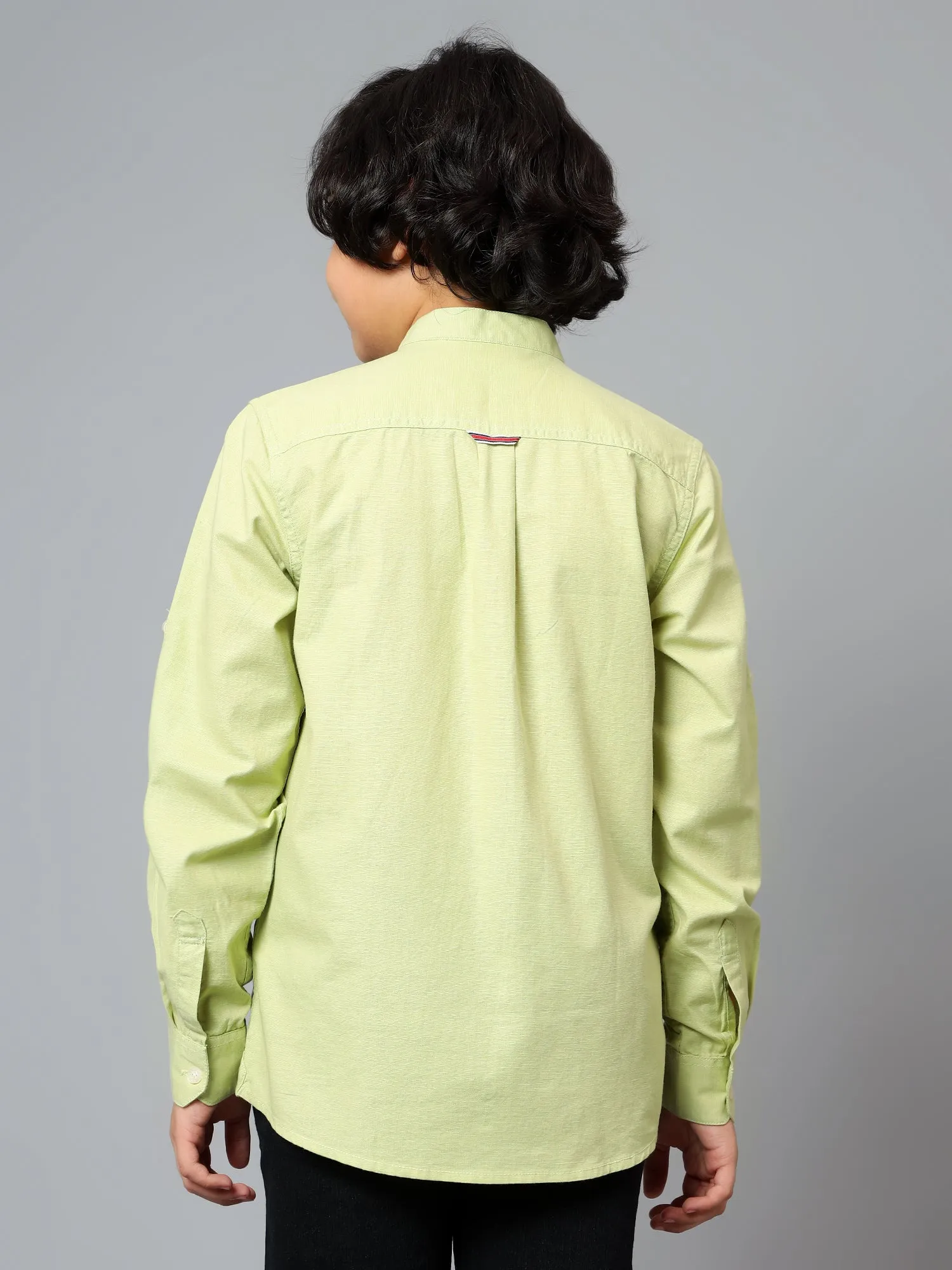 Cantabil Boy's Green Solid Mandarin Collar Full Sleeve Shirt