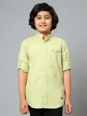 Cantabil Boy's Green Solid Mandarin Collar Full Sleeve Shirt