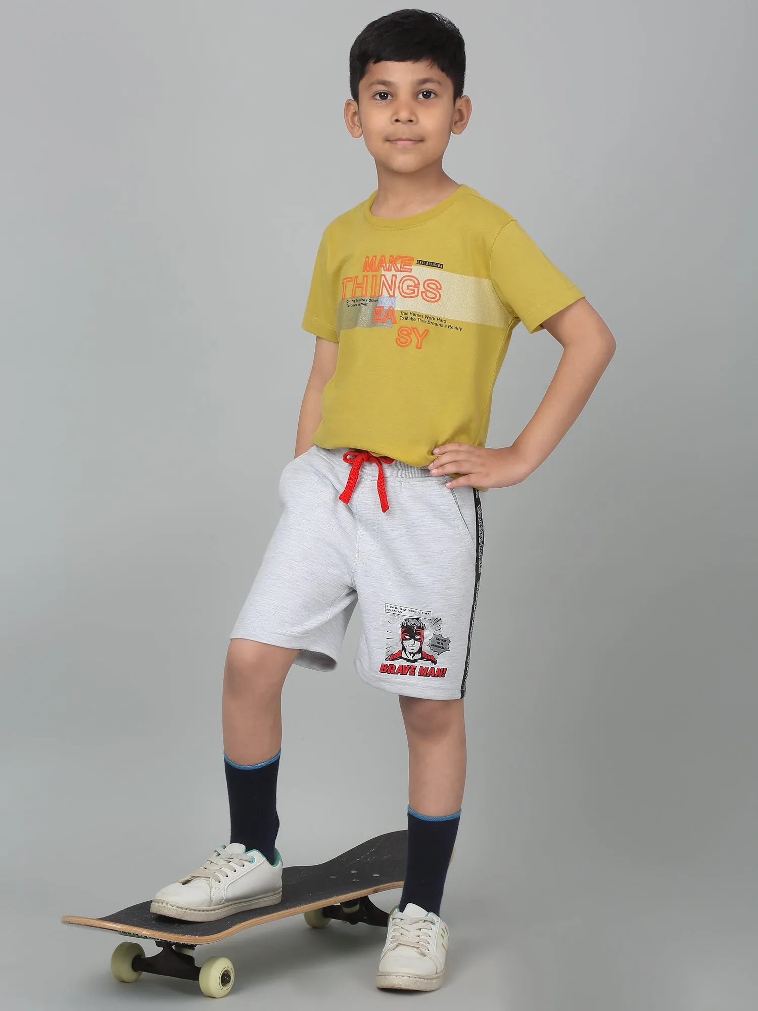 Cantabil Boy's Grey Printed Bermuda Shorts