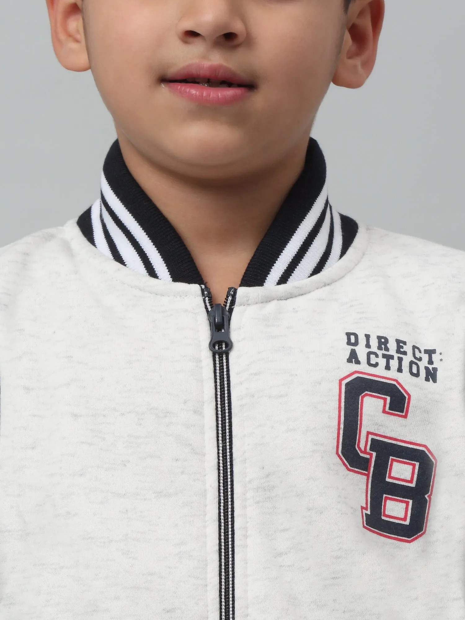 Cantabil Boys Grey Typographic Print Mandarin Collar Sweatshirt For Winter