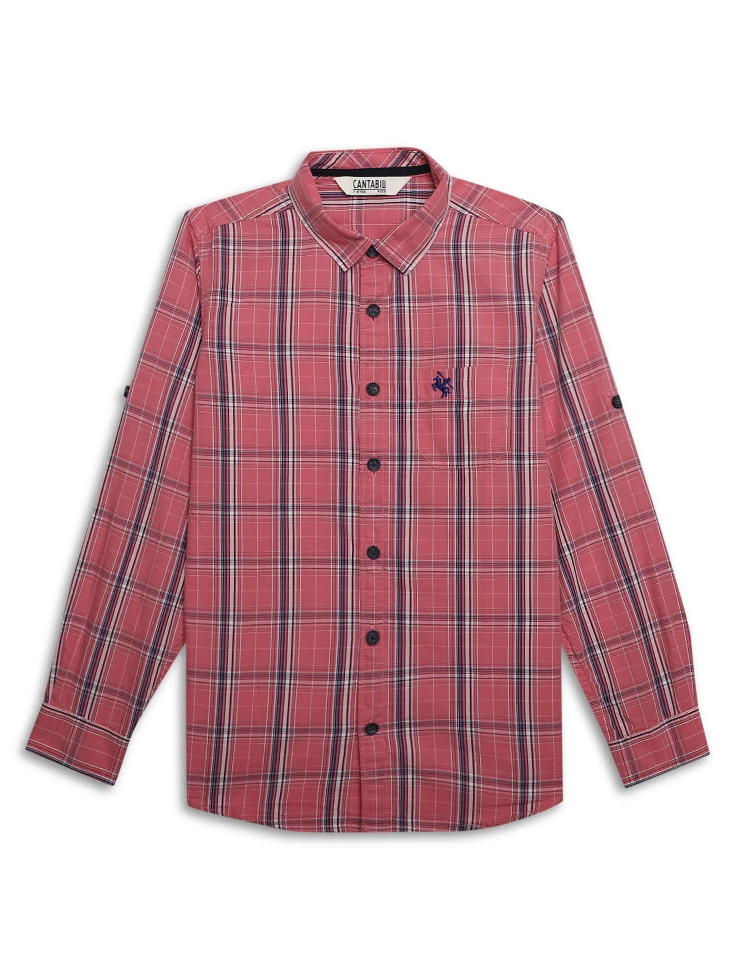 Cantabil Boys Pink Checkered Full Sleeves Casual Shirt