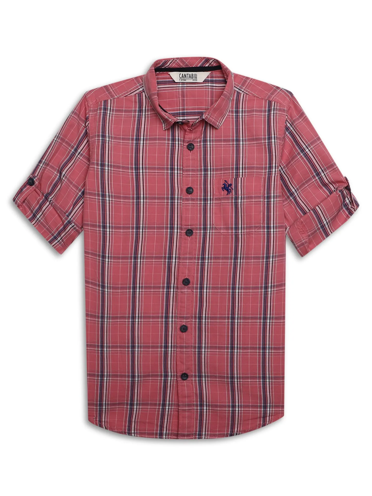 Cantabil Boys Pink Checkered Full Sleeves Casual Shirt