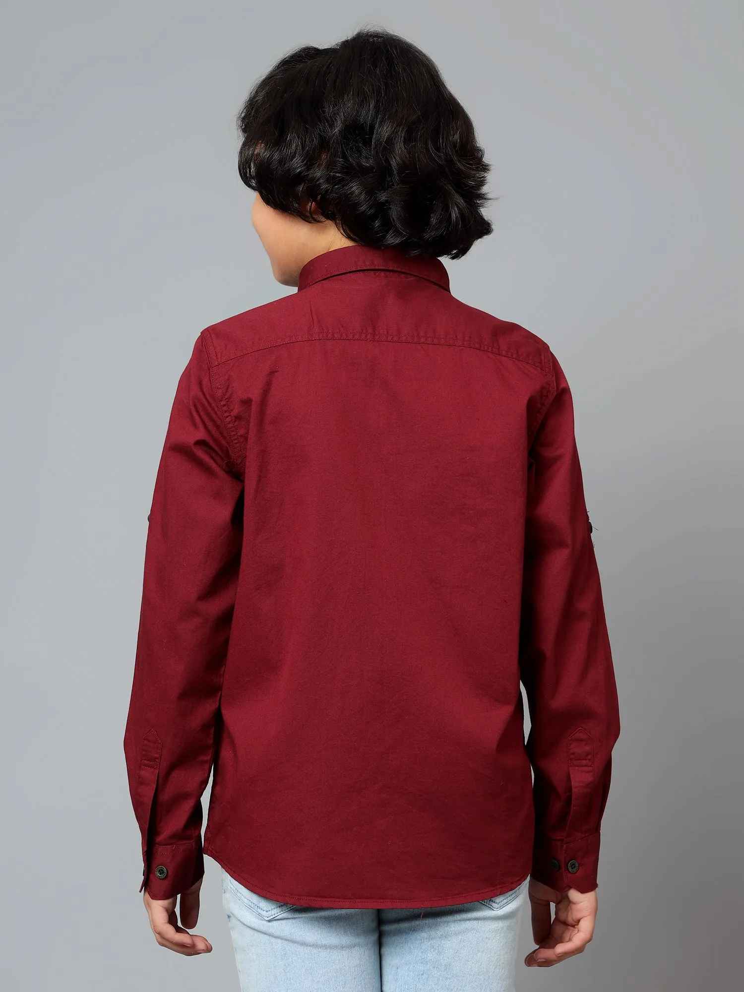 Cantabil Boy's Wine Solid Spread Collar Full Sleeve Shirt