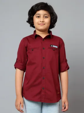 Cantabil Boy's Wine Solid Spread Collar Full Sleeve Shirt