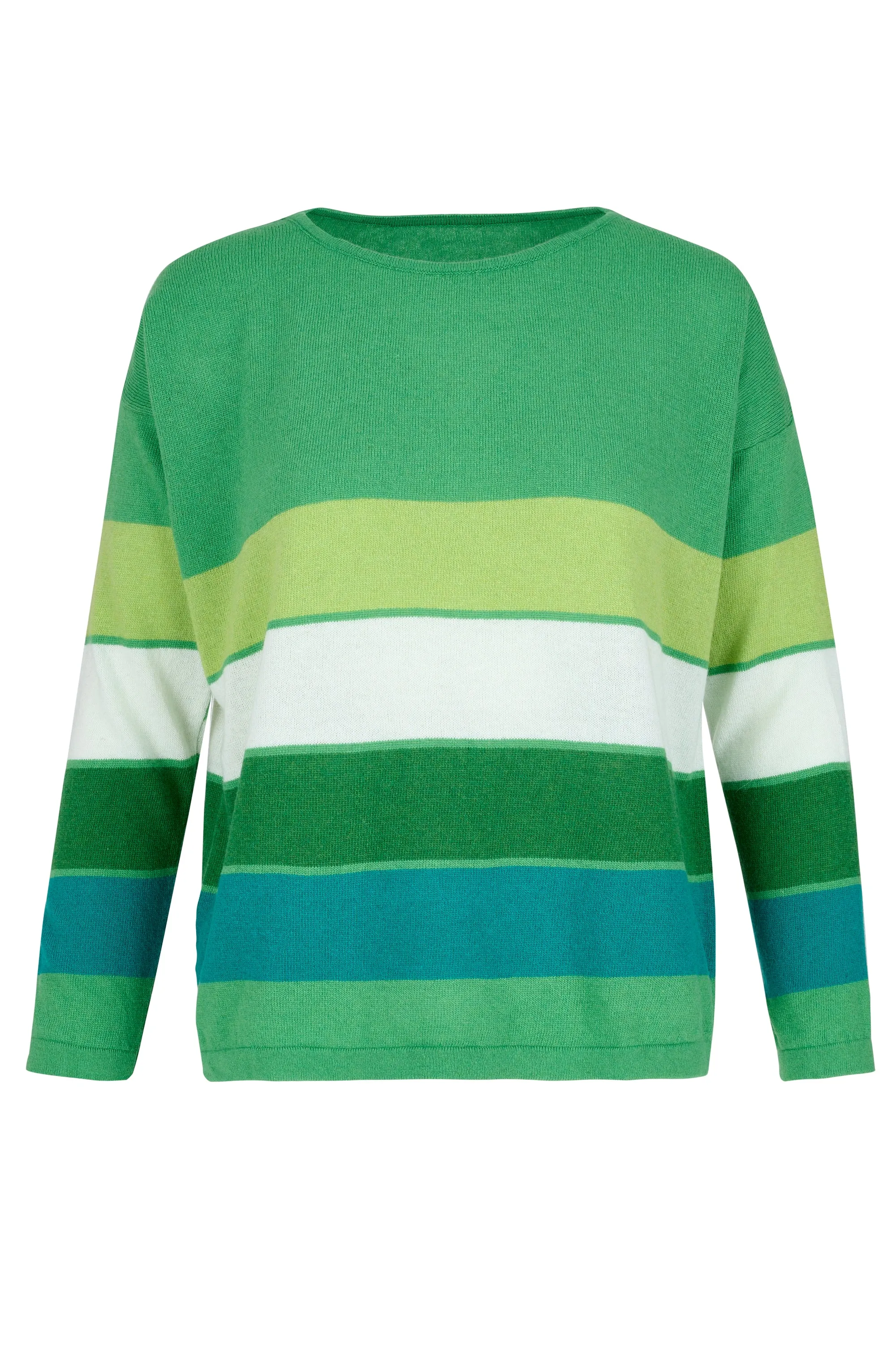 Cashmere Mix Sweater in Green with Solid Multi Stripes