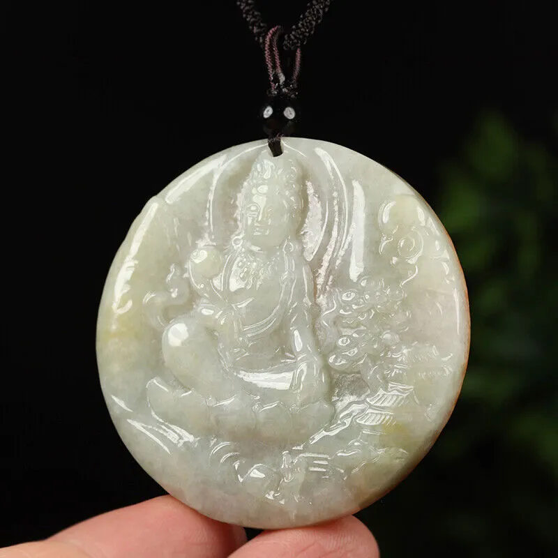 Certified Grade A Brown Green Natural Jade Jadeite Pendant Kwan Yin #2-1226