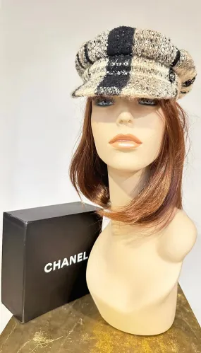 Chanel Sporty 04A 2004 Fall Runway Plaid Tweed Cap Hat Sz 56