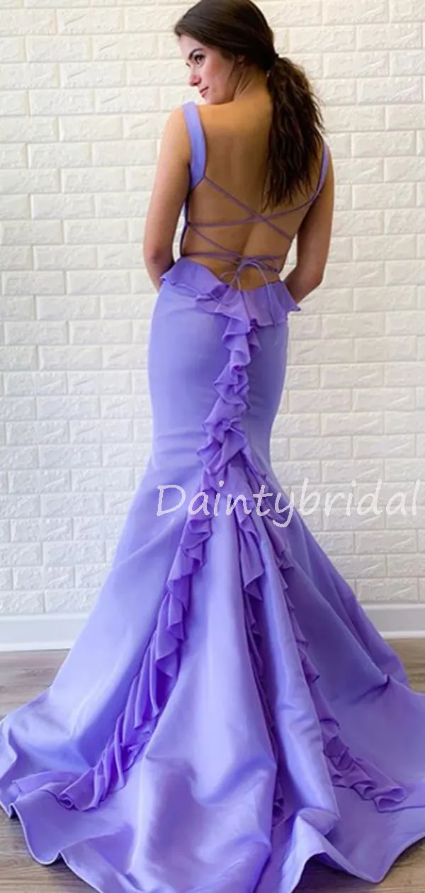 Charming Spaghetti Strap Mermaid Satin Long Prom Dresses Evening Dresses.DB10596