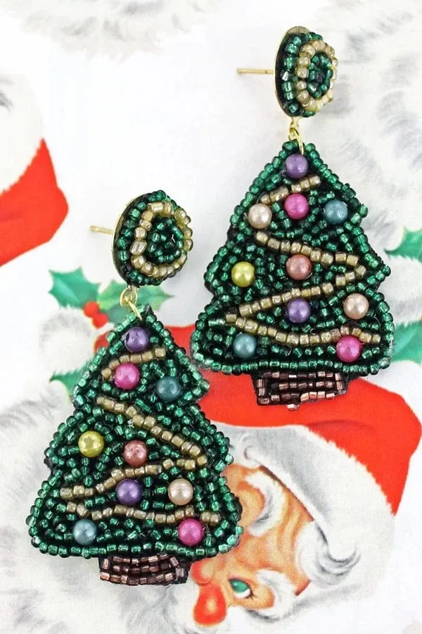 Christmas tree beaded earrings