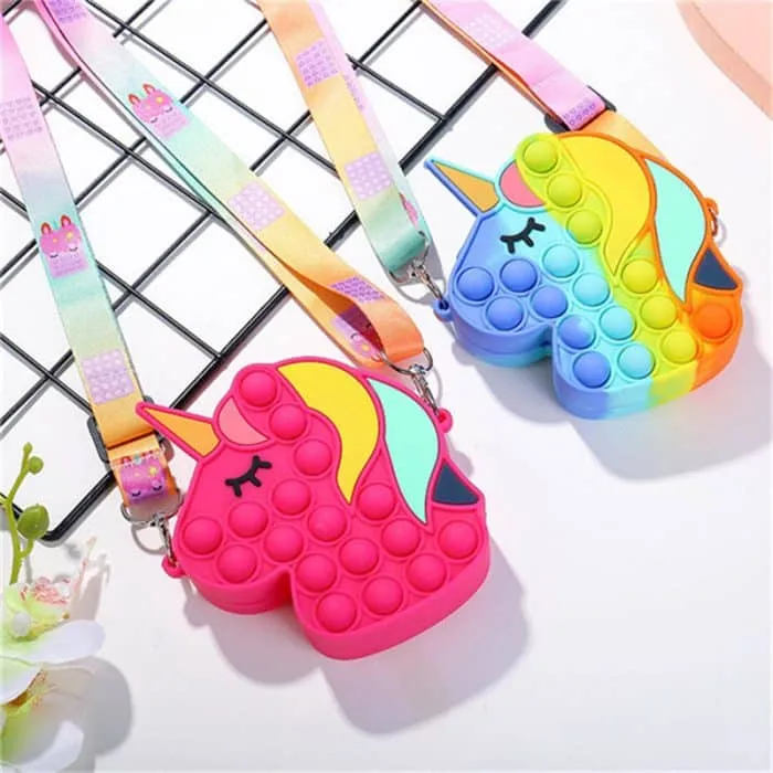 Clearance Sale! Adorable Unicorn Pop It Messenger Bag for Kids - Sensory Toy & Bubble Fidget Fun!