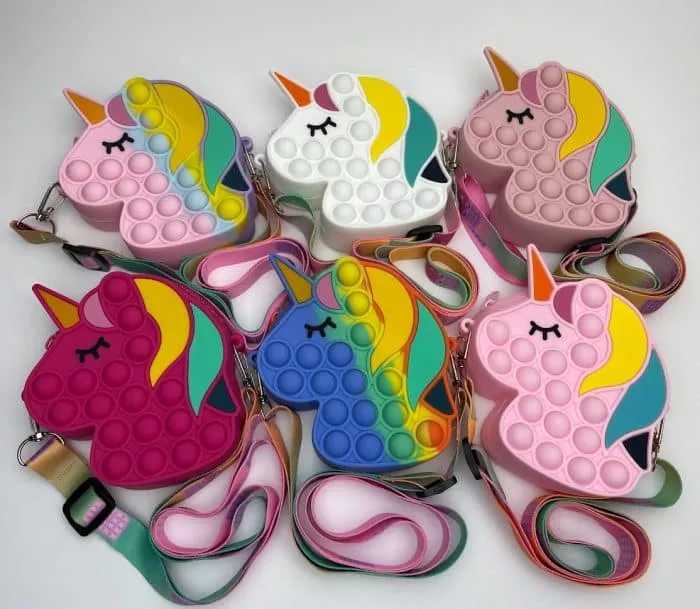 Clearance Sale! Adorable Unicorn Pop It Messenger Bag for Kids - Sensory Toy & Bubble Fidget Fun!