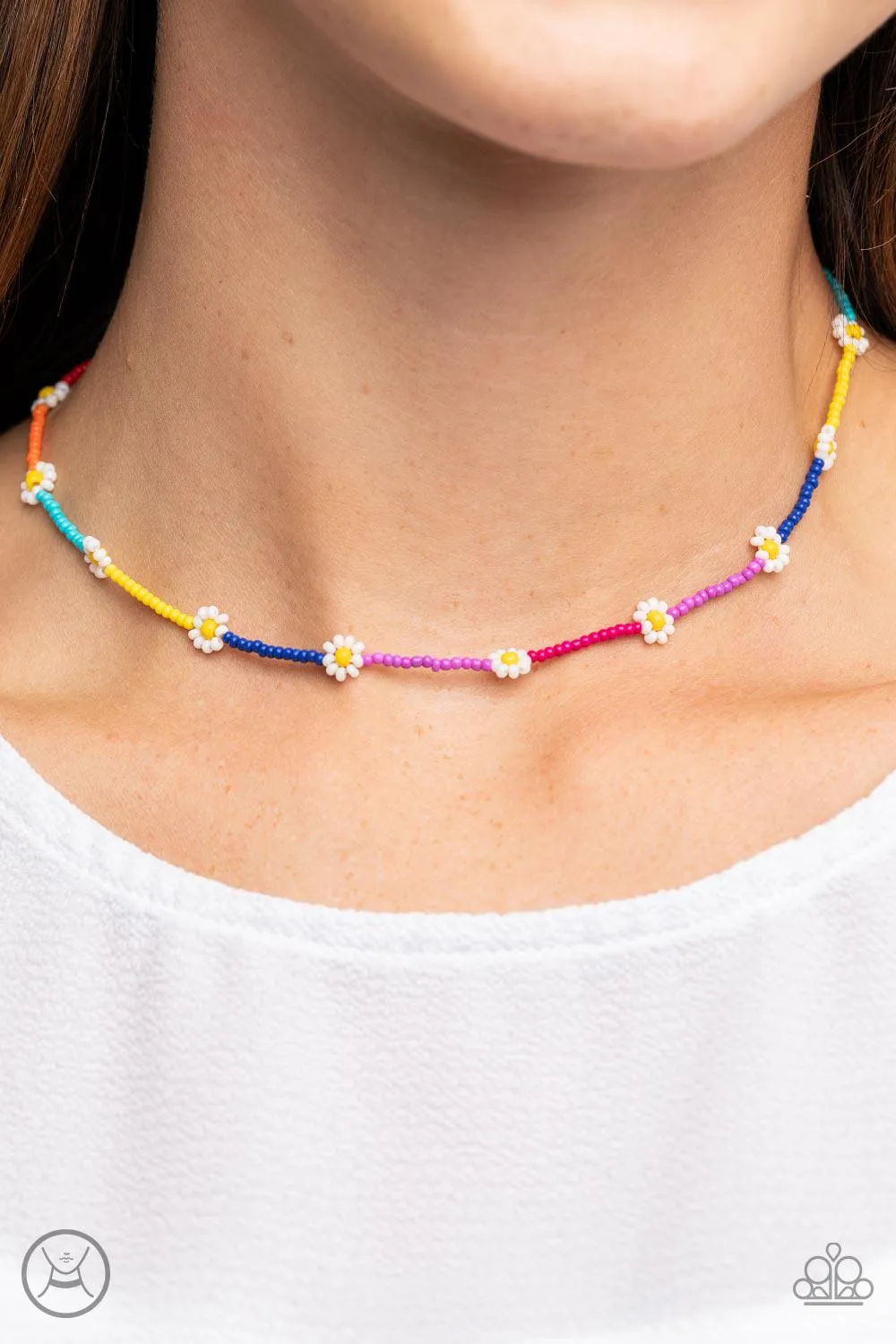 Colorfully Flower Child Multi Seed Bead Choker Necklace - Paparazzi Accessories