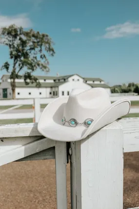 Concho Cowgirl Turquoise Belted Hat - Ivory