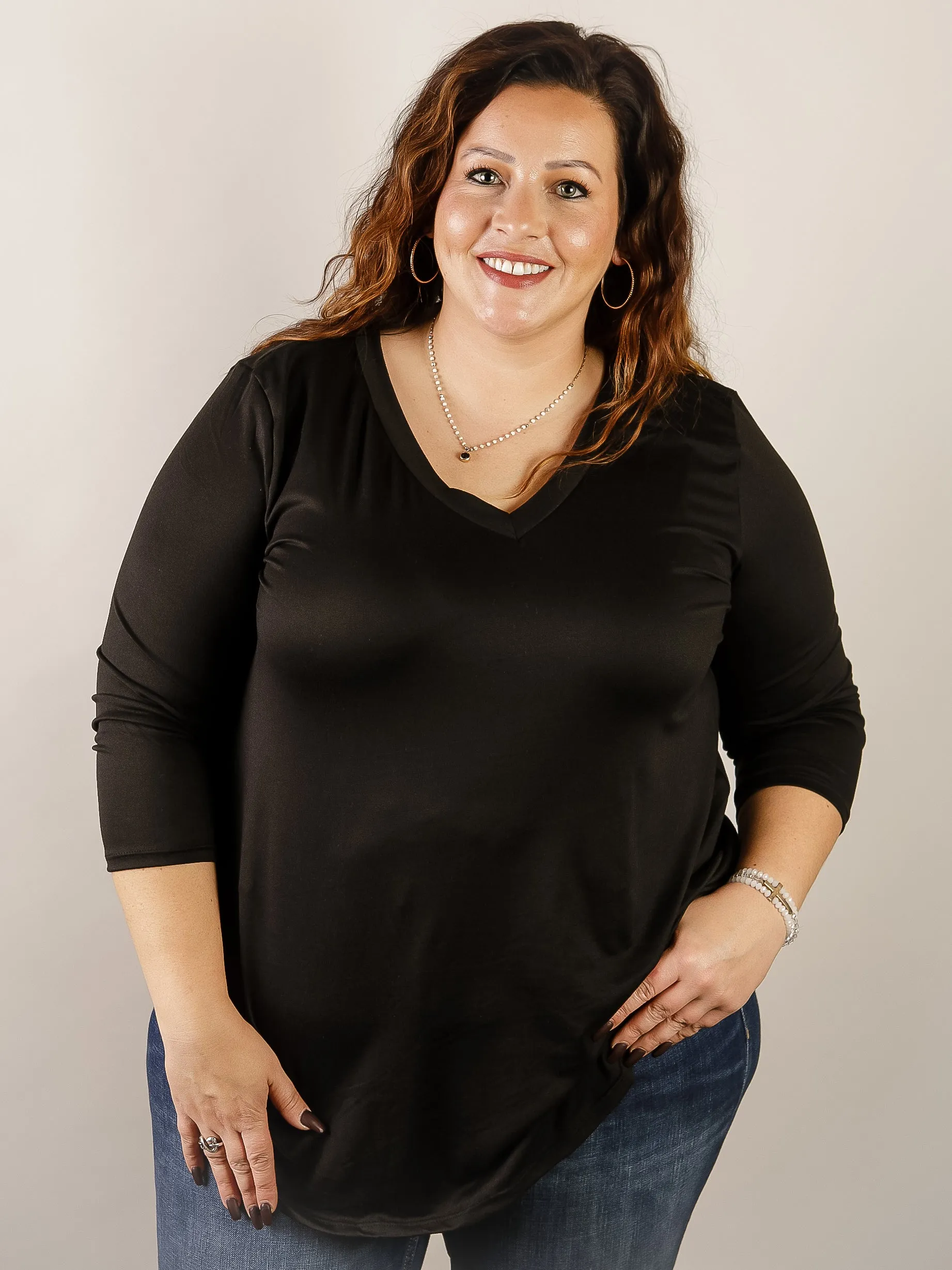 Curvy Butter Soft 3/4 Long Sleeve V-Neck Basics (Multiple Colors)