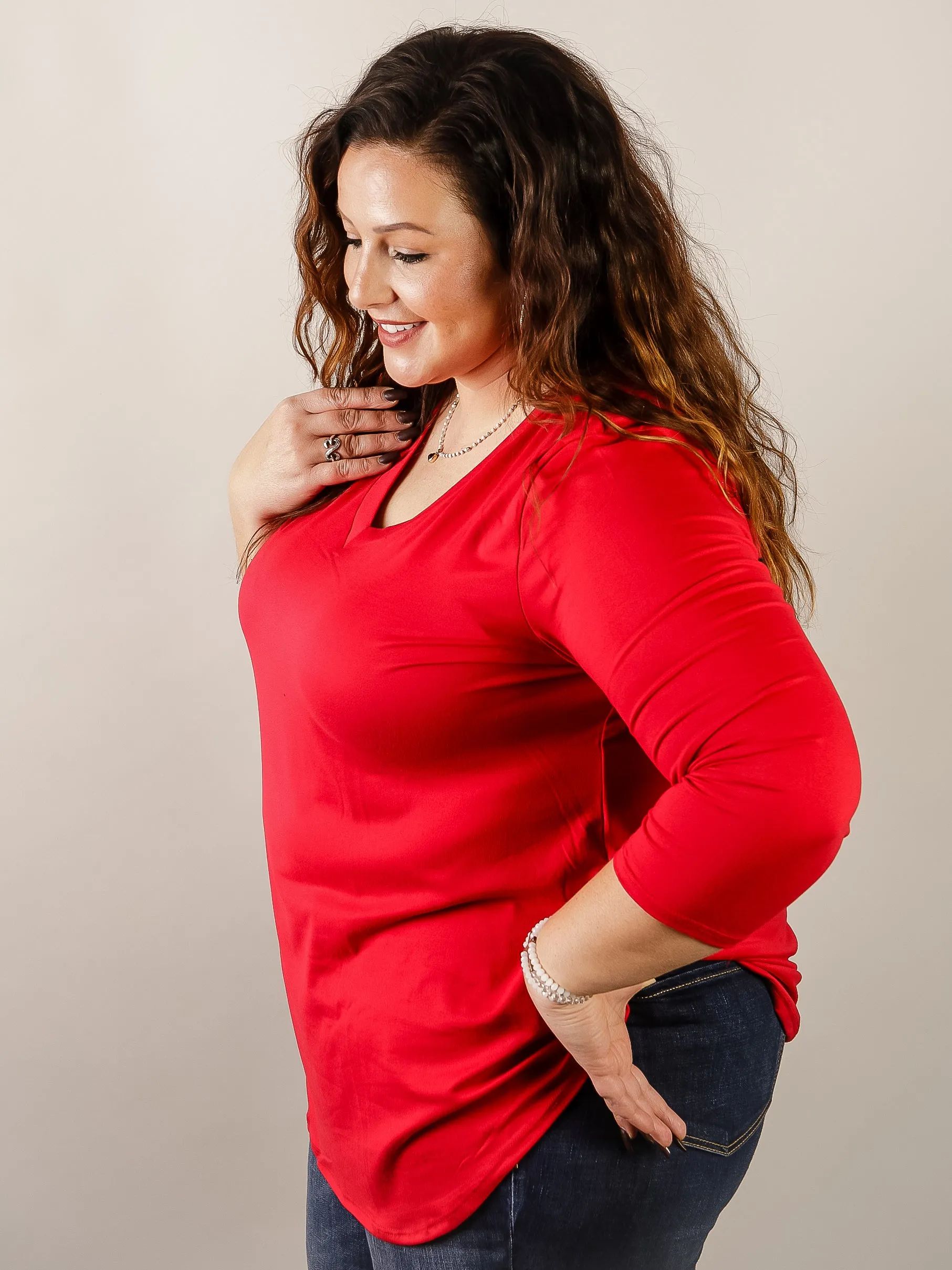 Curvy Butter Soft 3/4 Long Sleeve V-Neck Basics (Multiple Colors)