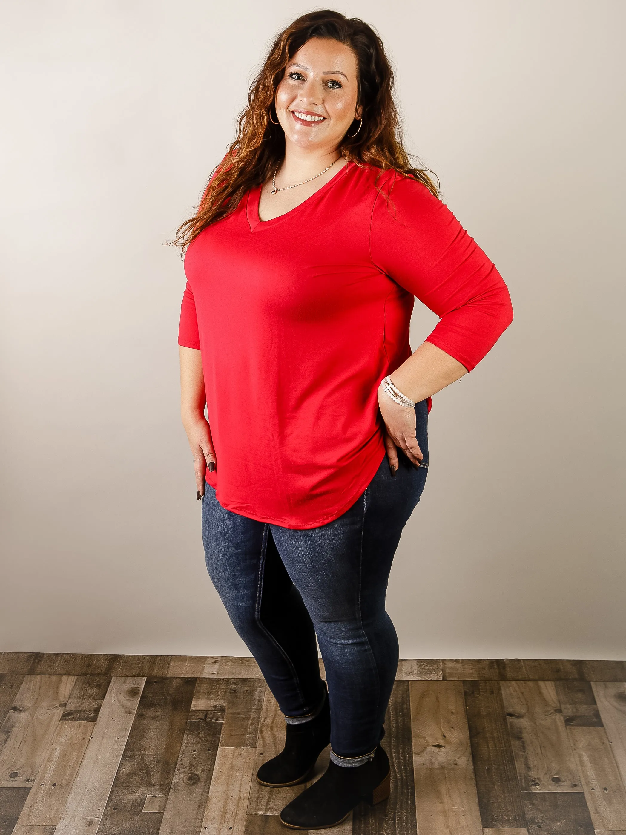 Curvy Butter Soft 3/4 Long Sleeve V-Neck Basics (Multiple Colors)