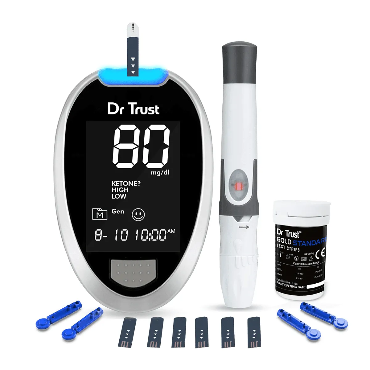 Dr Trust USA Gold Standard Glucosure Glucometer Blood Sugar Testing Meter 9001 with Lancing Device, 60 Strips & Lancets, Simple & Accurate Home Diabetes Testing Machine (Strip Expiry April 2024)