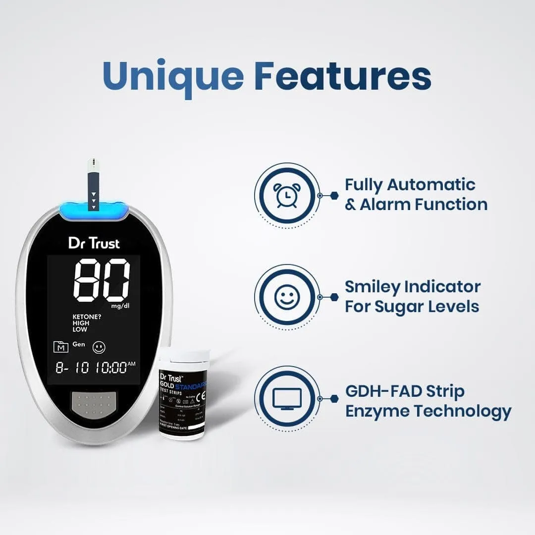 Dr Trust USA Gold Standard Glucosure Glucometer Blood Sugar Testing Meter 9001 with Lancing Device, 60 Strips & Lancets, Simple & Accurate Home Diabetes Testing Machine (Strip Expiry April 2024)