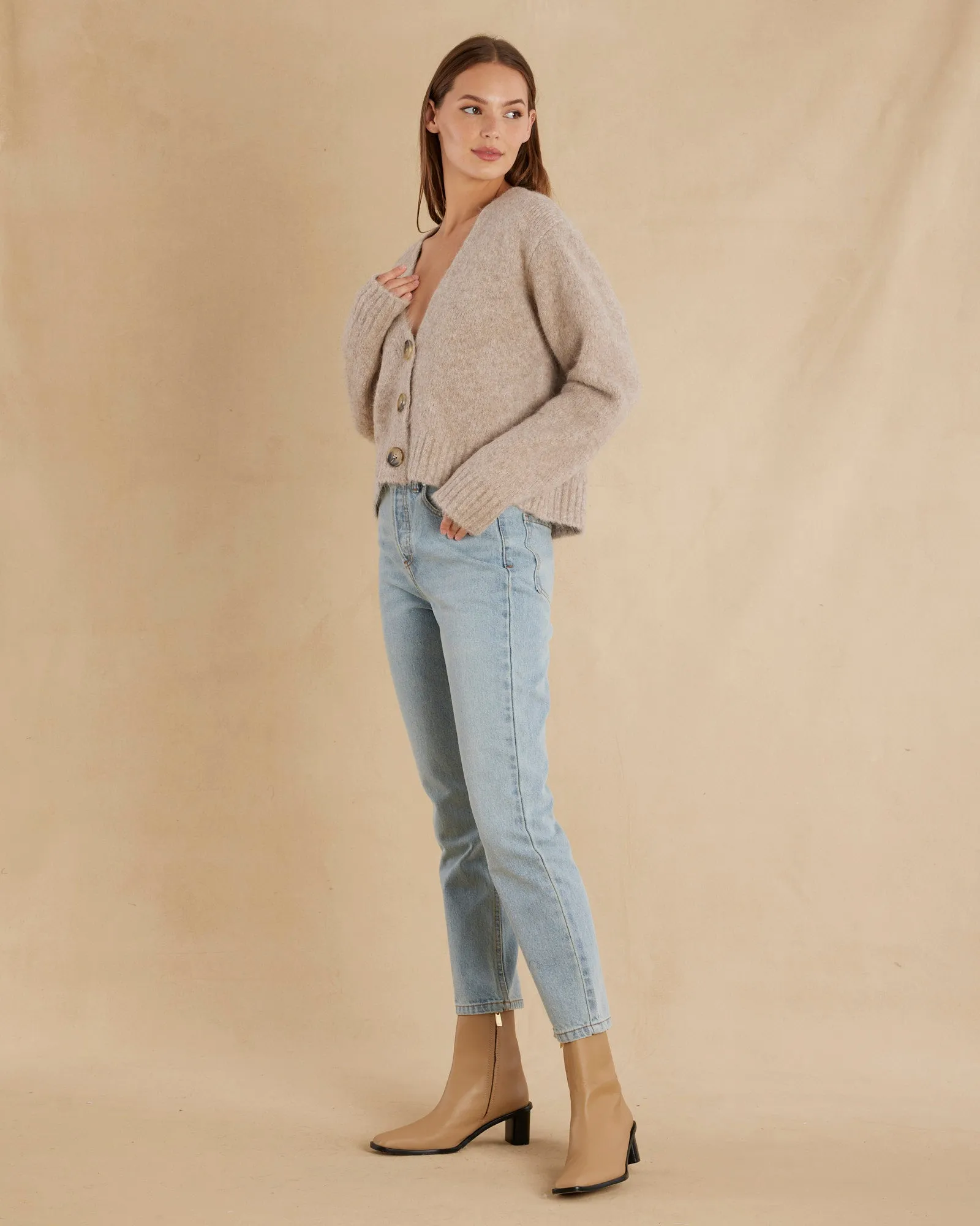 Elea Cropped Alpaca Cardigan - Oatmeal