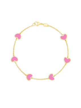 Endless Heart Pink Bracelet 14K