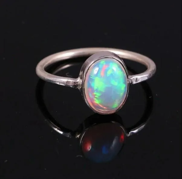 Ethiopian Opal Solid 925 Sterling Silver Solitaire Ring,Handmade Jewelry,Beautiful Ethiopian Welo Opal,Gift for Her