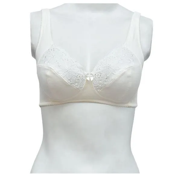 Everyday Cotton Bra Non Padded Wire Free Daily Bra Partially Embroidered Everyday Bra