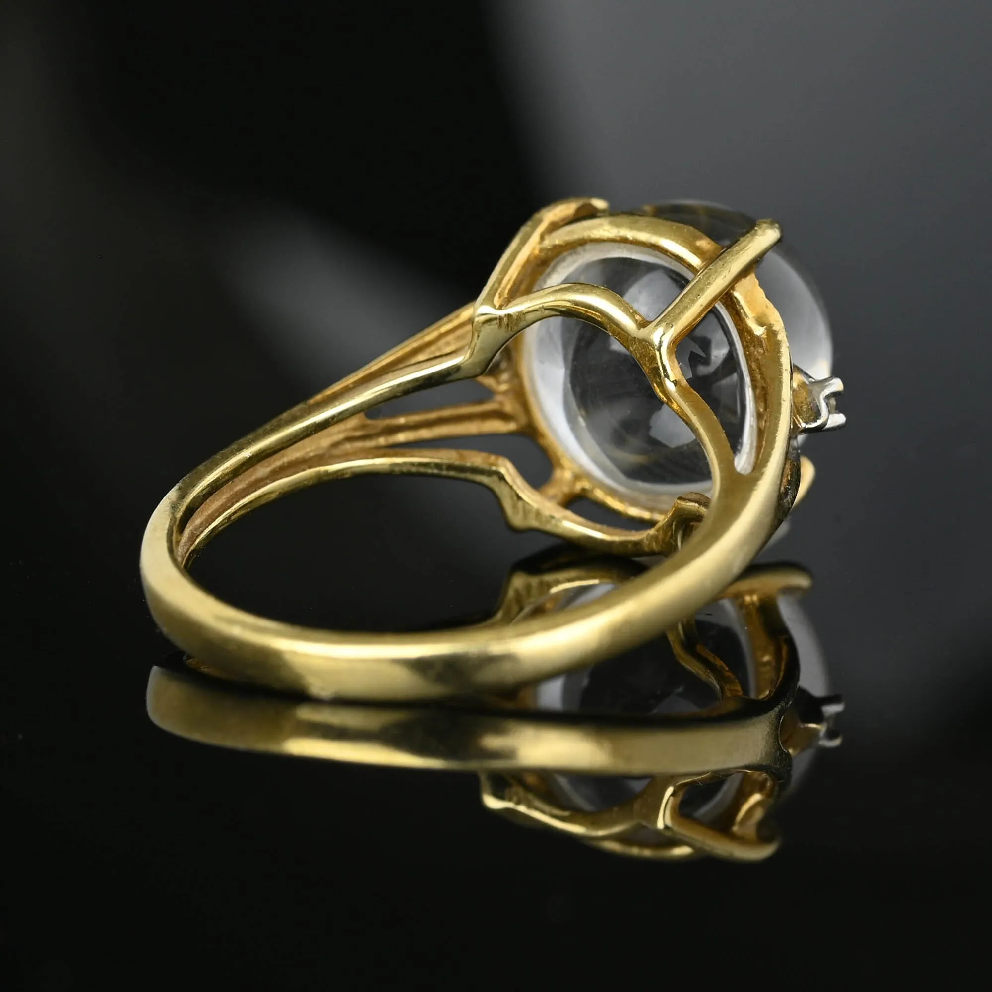 Fine Gold Pools of Light Diamond Rock Crystal Ring