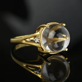 Fine Gold Pools of Light Diamond Rock Crystal Ring