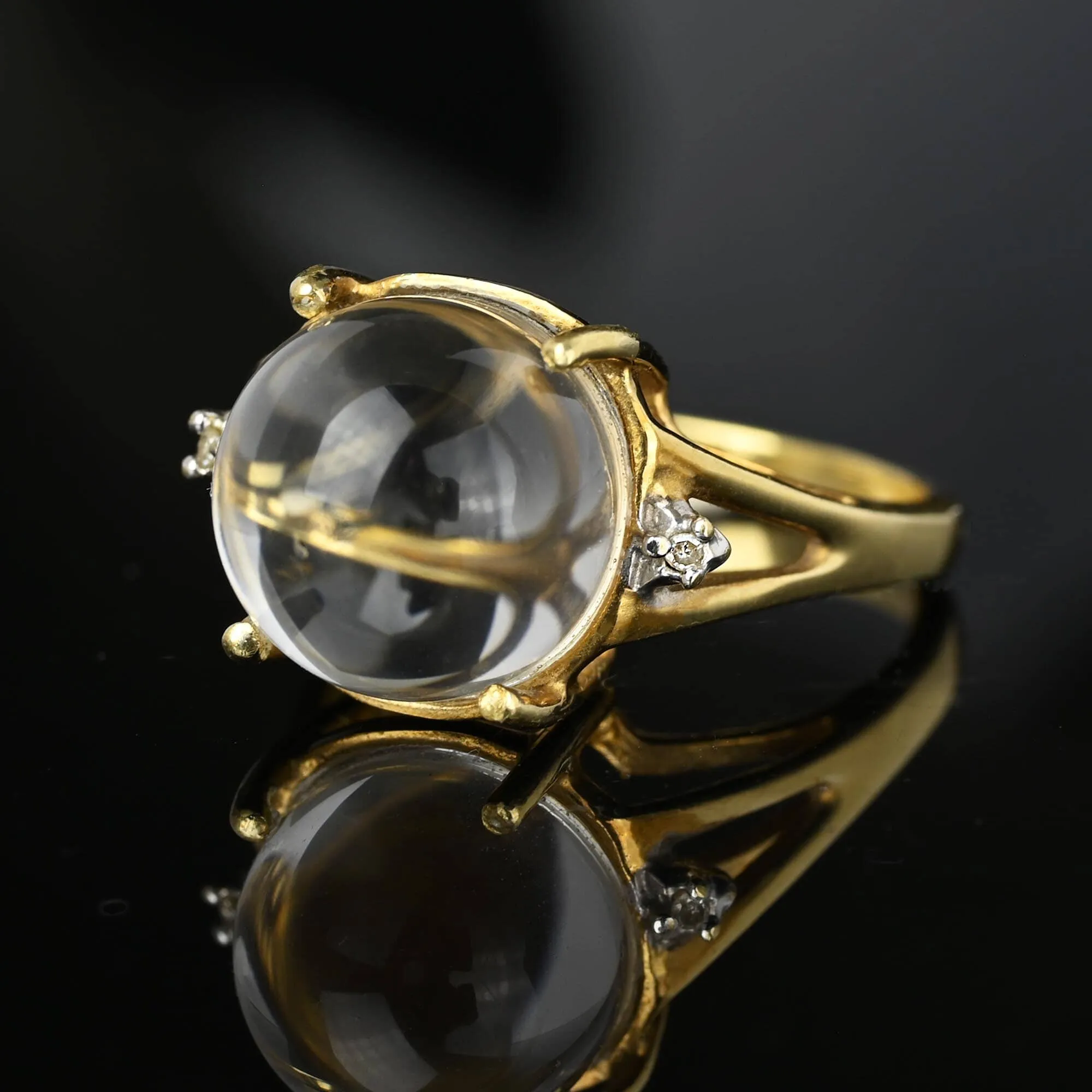 Fine Gold Pools of Light Diamond Rock Crystal Ring