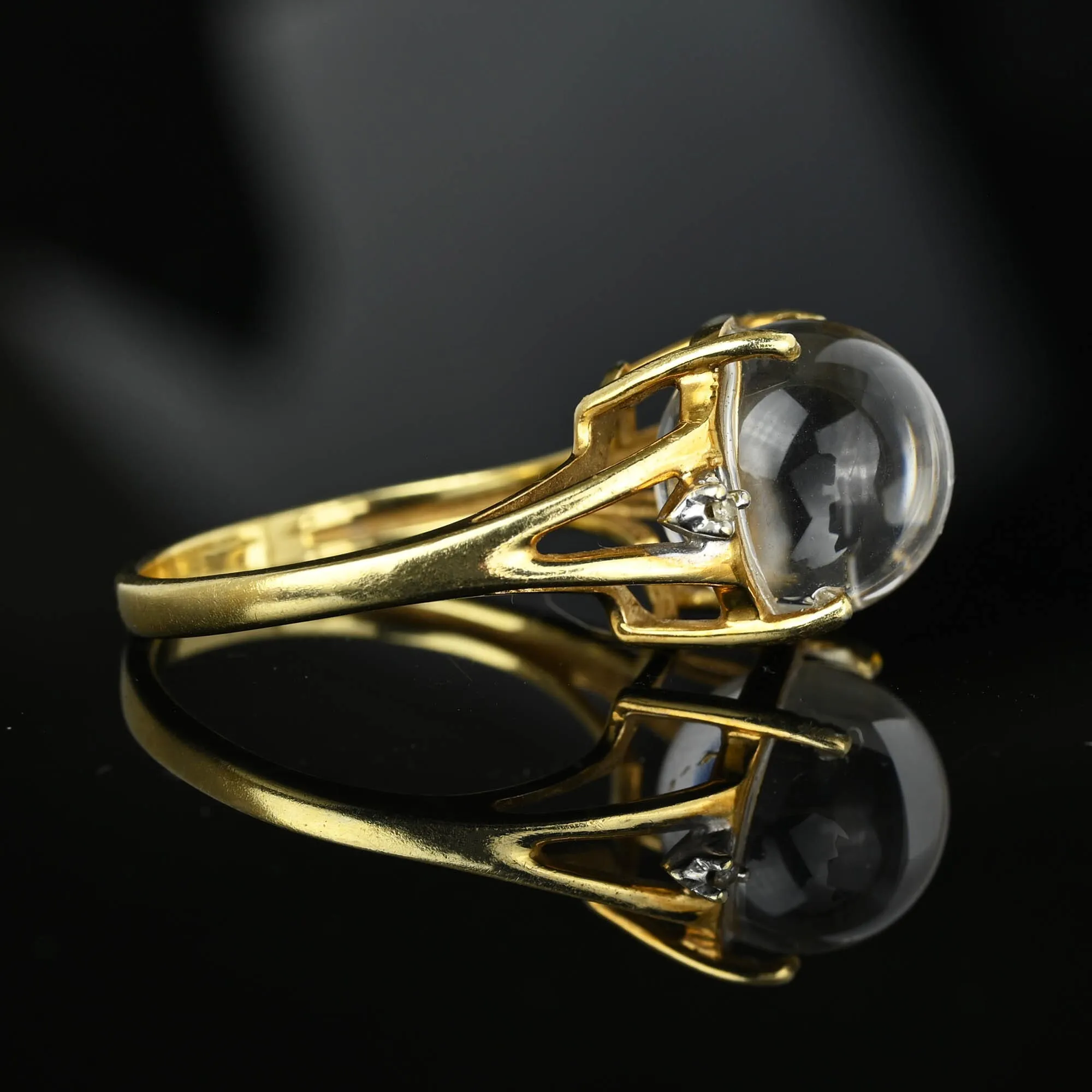 Fine Gold Pools of Light Diamond Rock Crystal Ring