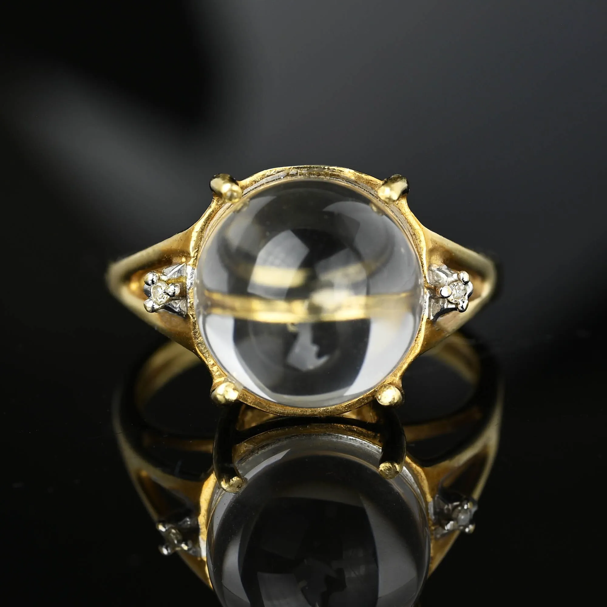 Fine Gold Pools of Light Diamond Rock Crystal Ring