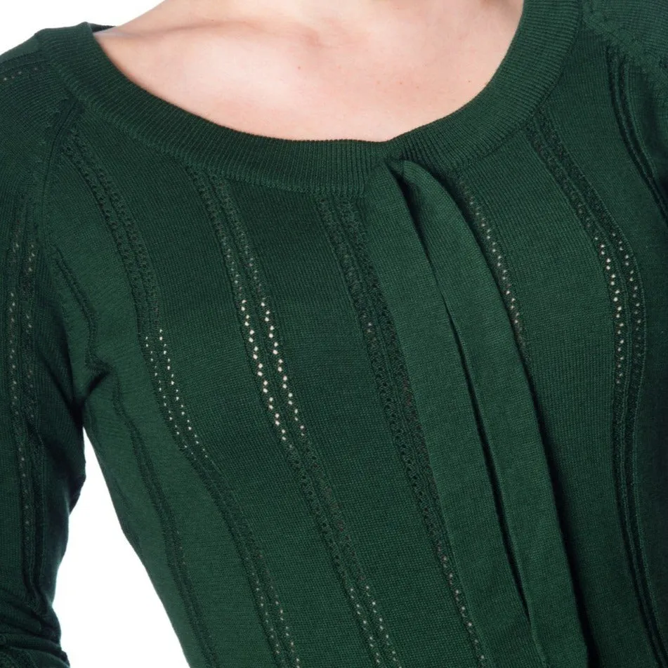 Forest Green Vintage 3/4 Sleeve Knitted Tie Detail Top