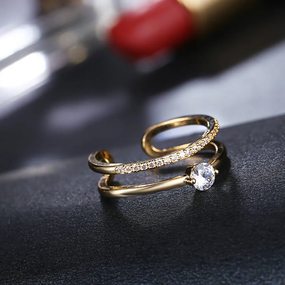 Geometric Cubic Zirconia Double Gold Crystal Ring