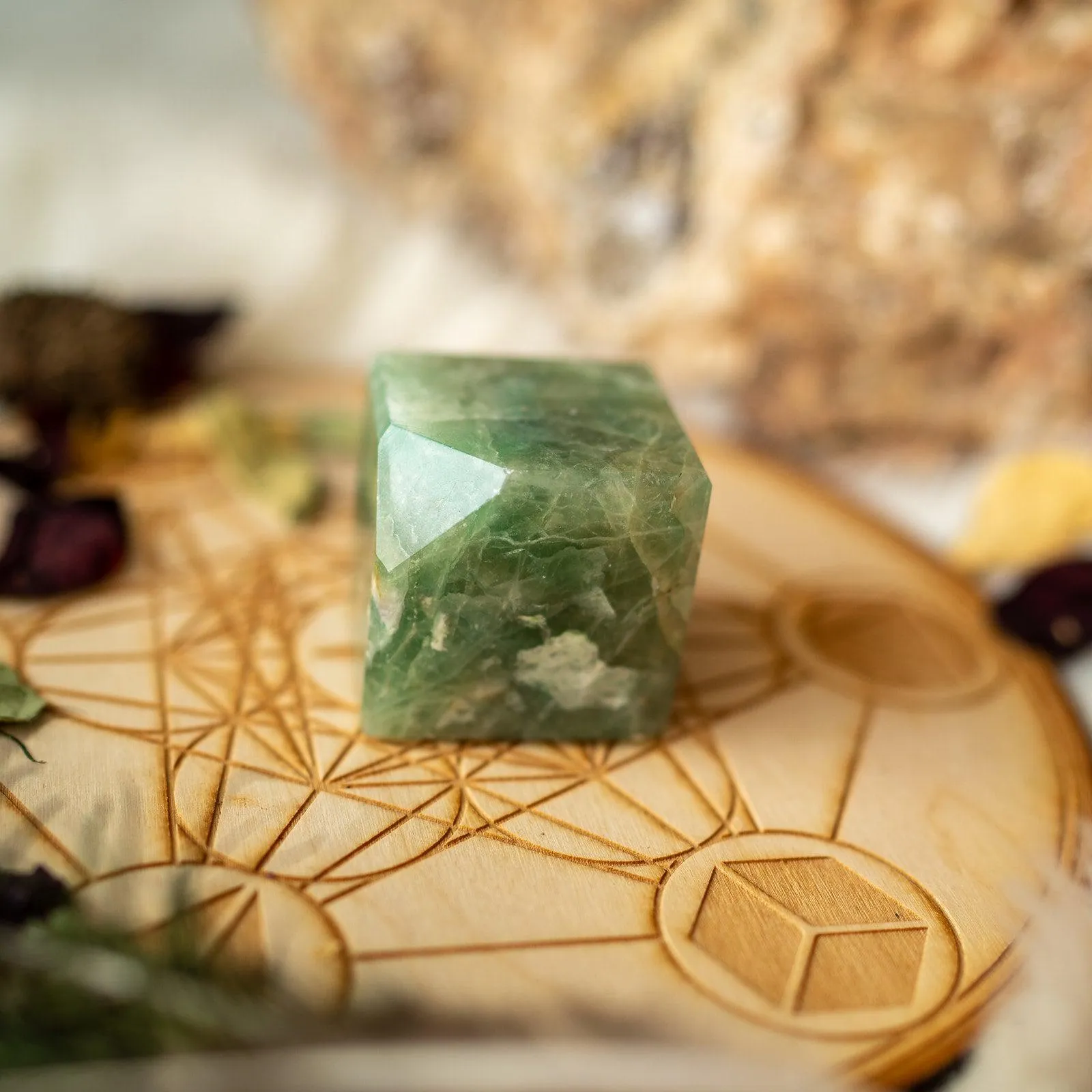 Green Fluorite Floating Cube Carving ~ Mental Clarity~