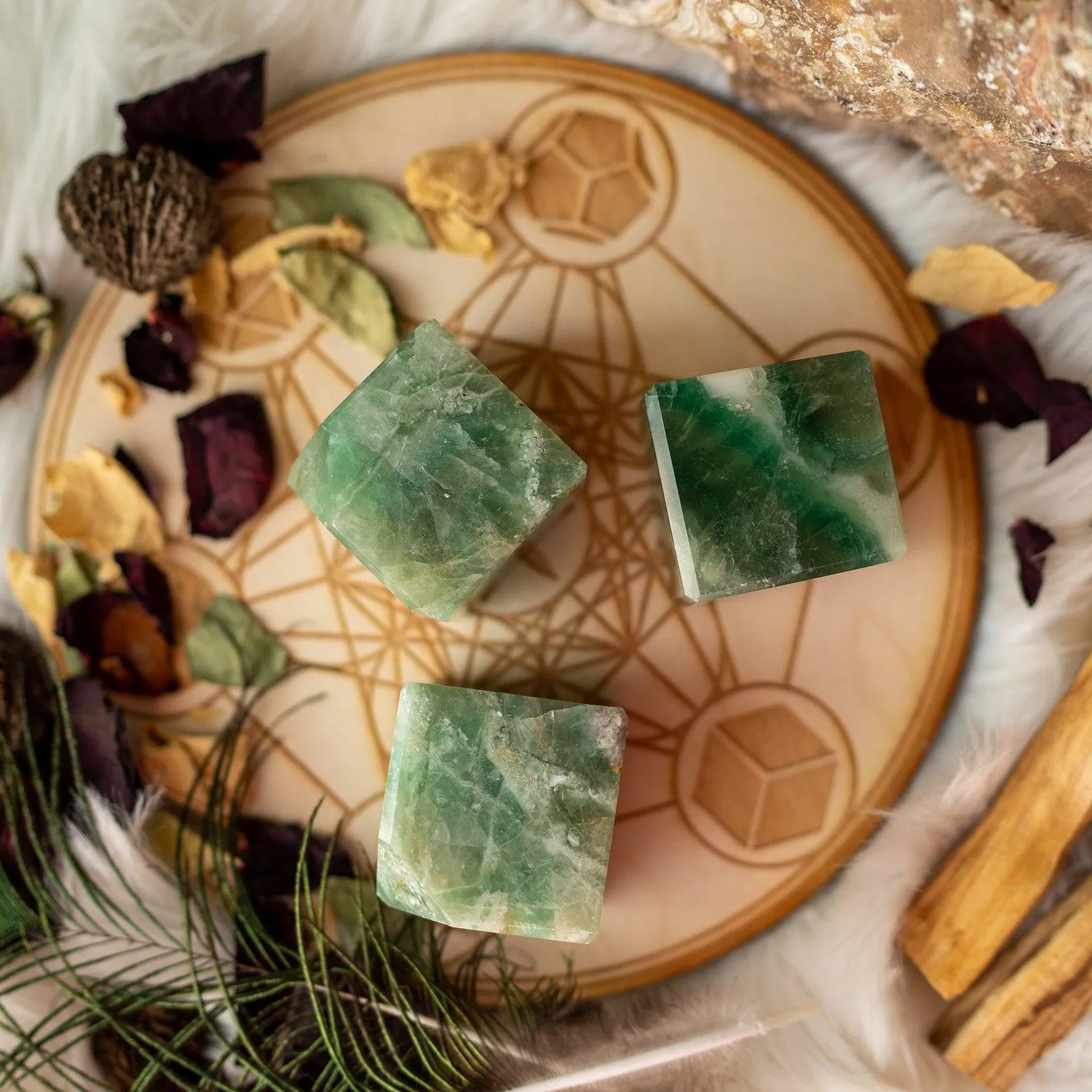 Green Fluorite Floating Cube Carving ~ Mental Clarity~