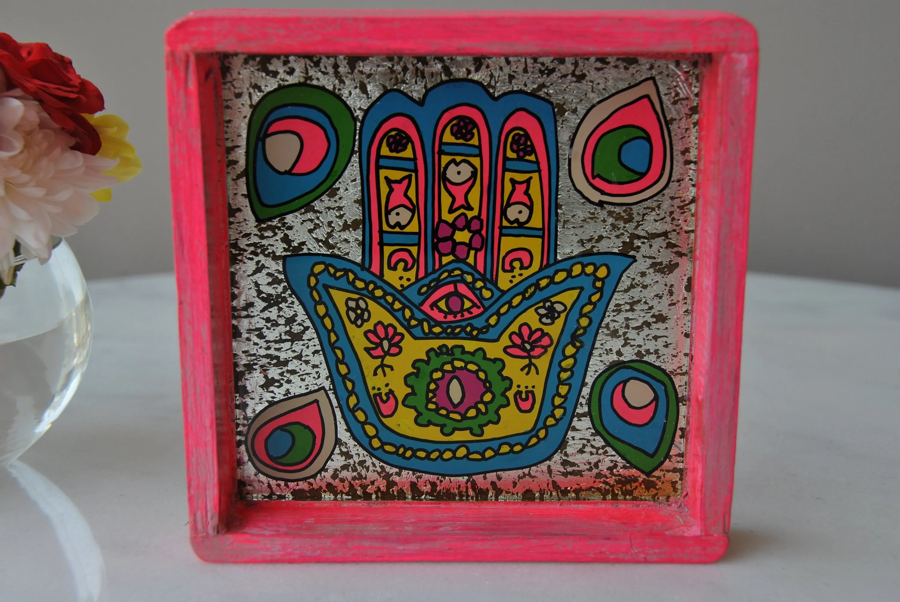 Handcrafted Hamsa coin tray, all purpose tray, key tray, change tray, nightstand small tray, wood tray