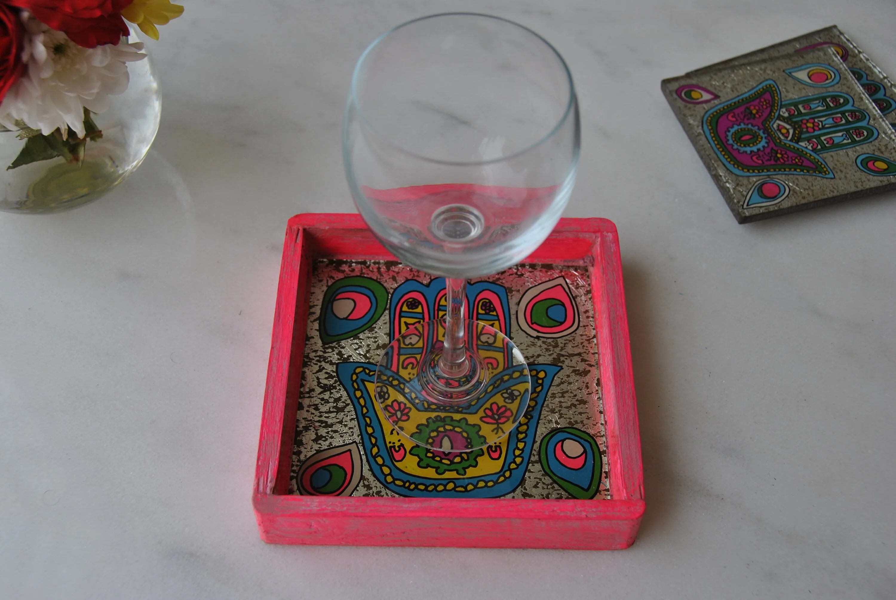 Handcrafted Hamsa coin tray, all purpose tray, key tray, change tray, nightstand small tray, wood tray