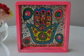 Handcrafted Hamsa coin tray, all purpose tray, key tray, change tray, nightstand small tray, wood tray