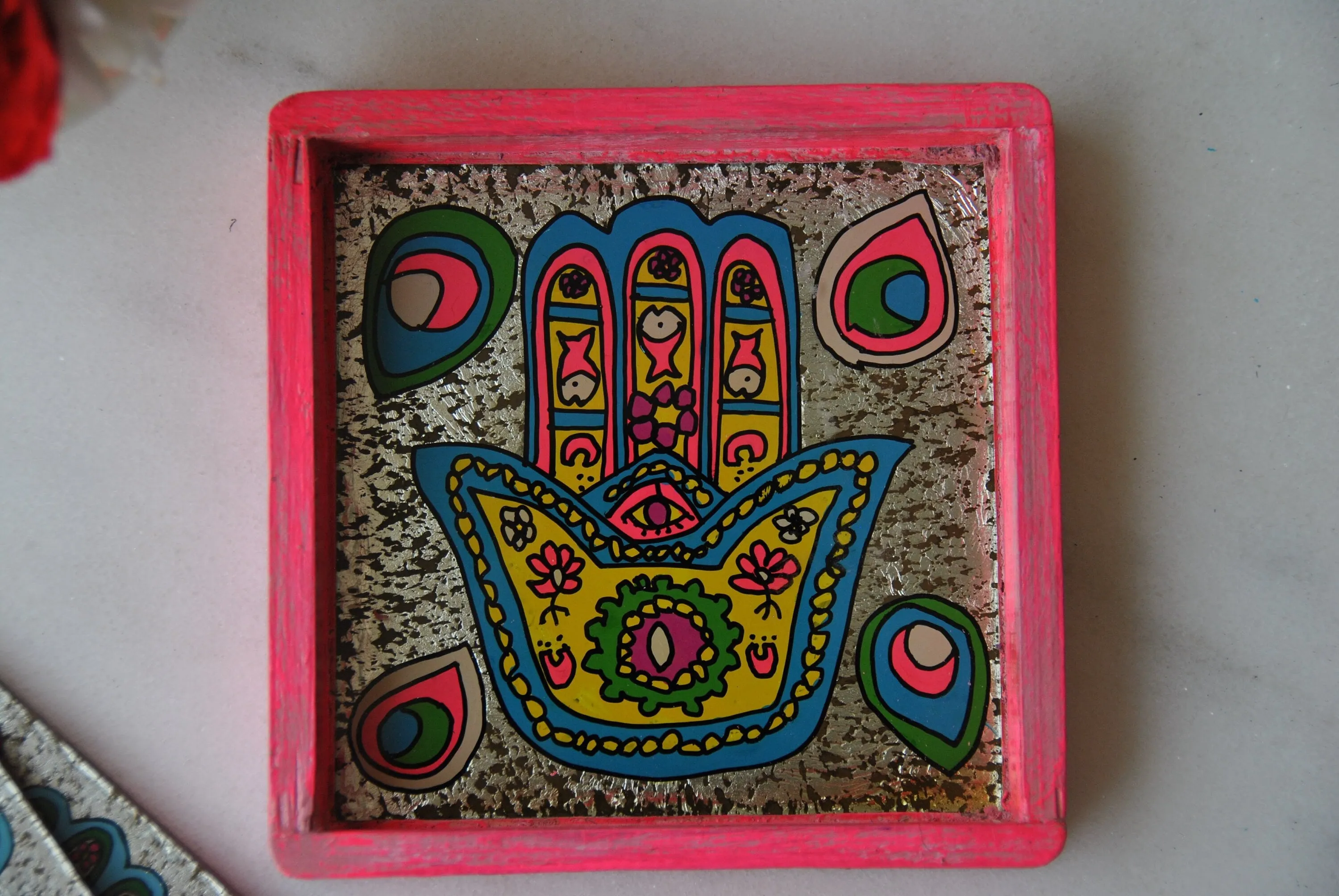 Handcrafted Hamsa coin tray, all purpose tray, key tray, change tray, nightstand small tray, wood tray