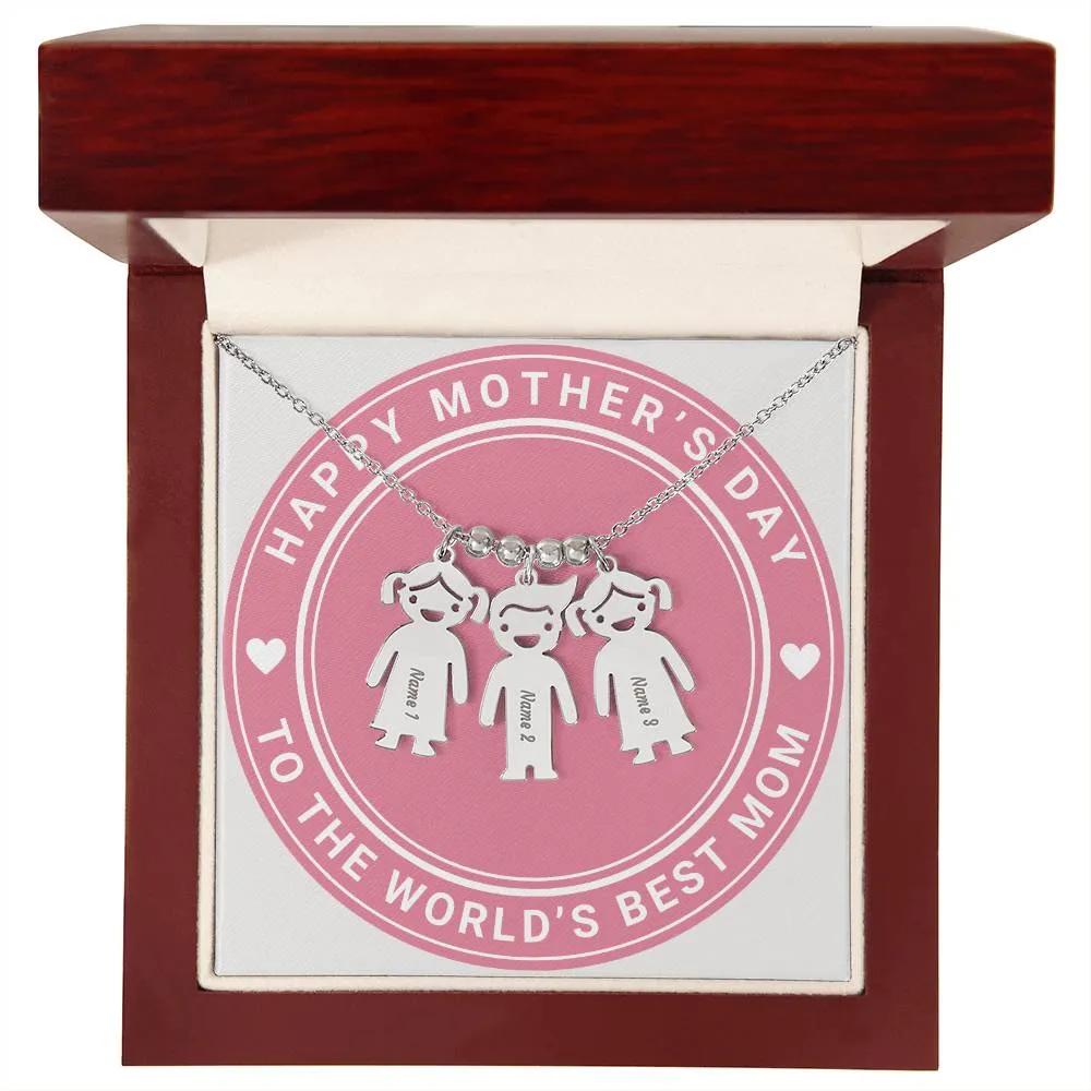 Happy Mother's Day To The World's Best Mom, Custom Engraved Kid Charm Necklace