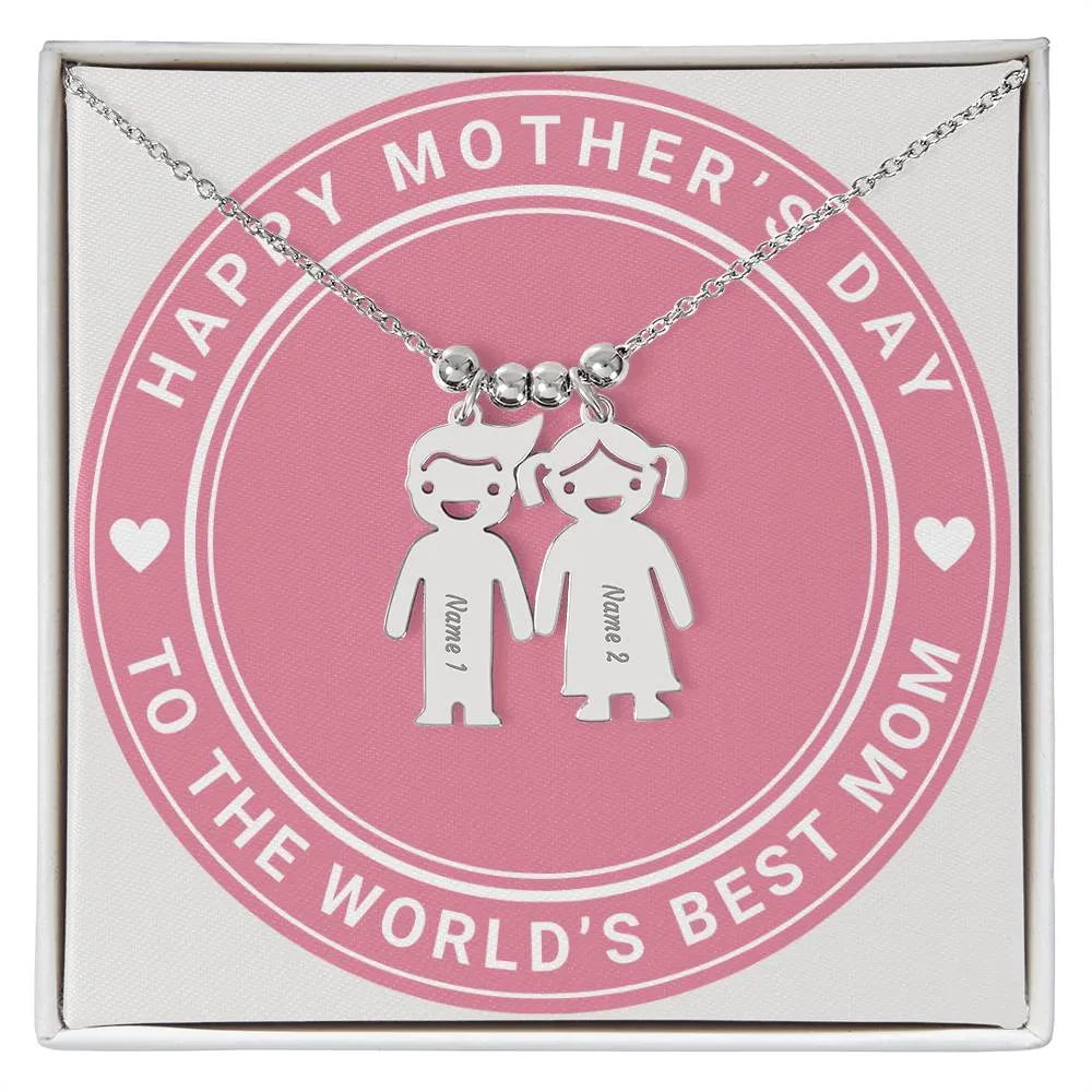 Happy Mother's Day To The World's Best Mom, Custom Engraved Kid Charm Necklace