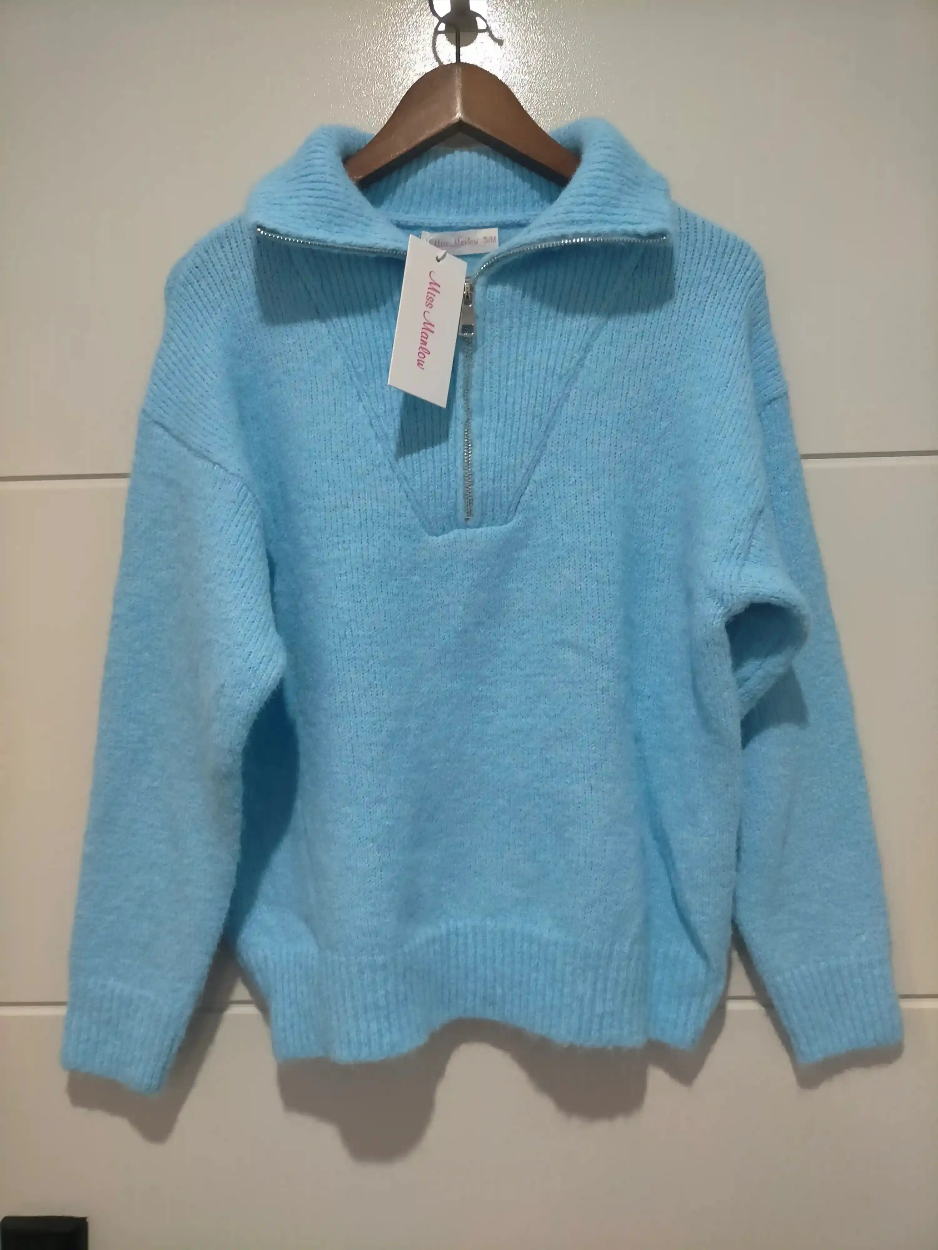 Henderson Zip Neck Knit Jumper Baby Blue